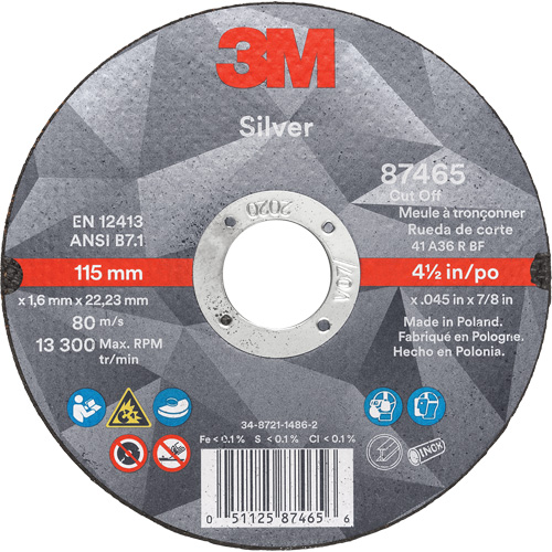 Meule &agrave; tronçonner Silver, 4-1/2" x 0,045", Arbre de 7/8", Type 1, C&eacute;ramique, 13 300 Tr/min TGS INDUSTRIEL