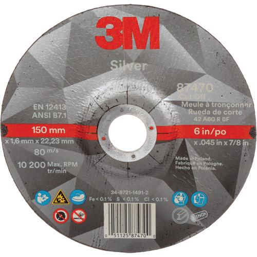 Meule &agrave; tronçonner Silver, 6" x 0,045", Arbre de 7/8", Type 27, C&eacute;ramique, 10 200 Tr/min TGS INDUSTRIEL