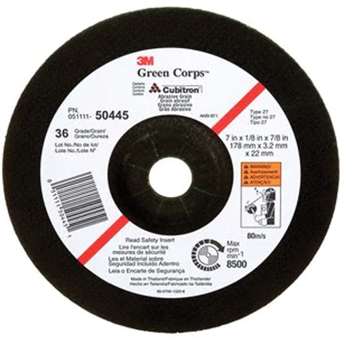 Green Corps Depressed Centre Wheel, 7" x 1/8", 7/8" Arbor, Ceramic, Type 27 TGS INDUSTRIEL