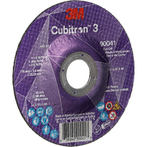 Meule &agrave; tronçonner Cubitron 3, 4-1/2" x 0,045", Arbre de 7/8", Type T27, C&eacute;ramique, 13 300 Tr/min TGS INDUSTRIEL