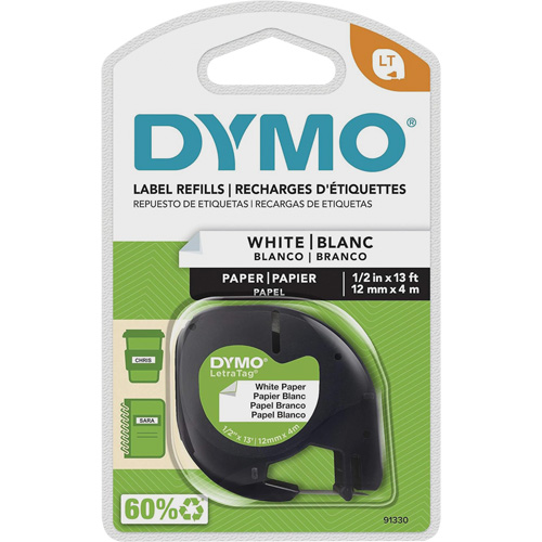 &eacute;tiquettes pour &eacute;tiqueteuse LetraTag Plus LT-100H, 12 mm x 13', Noir sur blanc TGS INDUSTRIEL