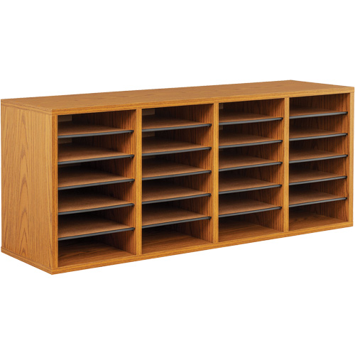 Adjustable Compartment Literature Organizer, Stationary, 24 Slots, Wood, 39-1/4" W x 11-3/4" D x 16-1/4" H TGS INDUSTRIEL