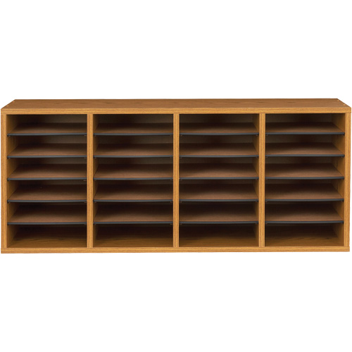 Adjustable Compartment Literature Organizer, Stationary, 24 Slots, Wood, 39-1/4" W x 11-3/4" D x 16-1/4" H TGS INDUSTRIEL
