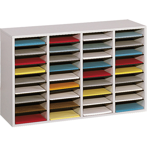 Adjustable Compartment Literature Organizer, Stationary, 36 Slots, Wood, 39-1/4" W x 11-3/4" D x 24" H TGS INDUSTRIEL