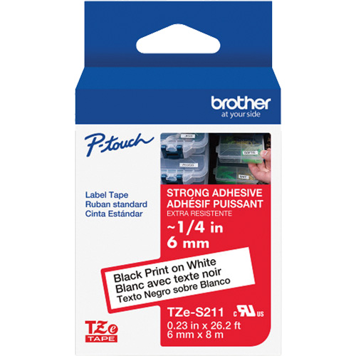 Extra-Strength Laminated Tape for P-Touch Label Makers, 6 mm x 8 m, Black on White TGS INDUSTRIEL