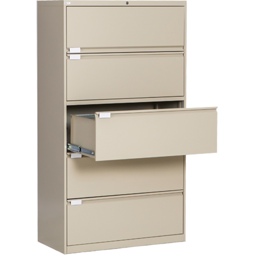 Classeur lat&eacute;ral, Acier, 5 tiroirs, 36" la x 18" p x 65-1/2" h, Beige TGS INDUSTRIEL