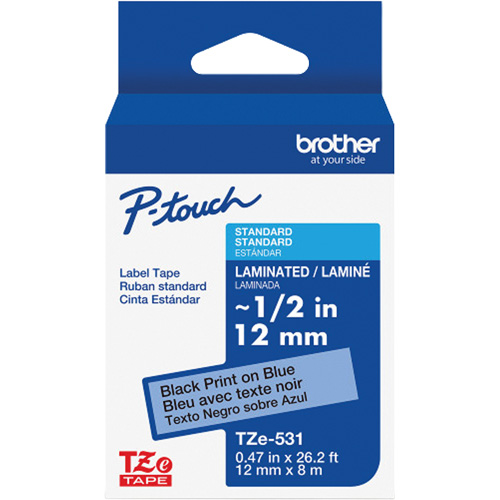 Ruban lamin&eacute; pour P-Touch, 12 mm x 8 m, Noir sur bleu TGS INDUSTRIEL