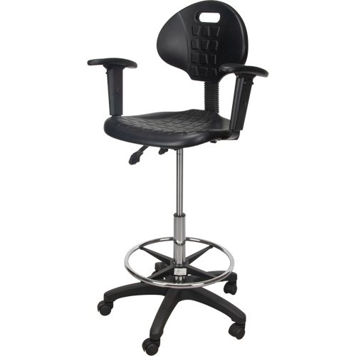 Tabouret ergonomique robuste avec accoudoirs r&eacute;glables et roulettes en nylon, Mobile, Ajustable Hauteur, Capacit&eacute; 250 lb TGS INDUSTRIEL