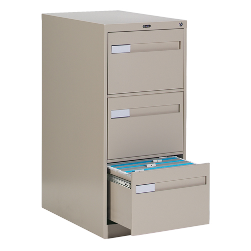 Classeur vertical &agrave; poign&eacute;es encastr&eacute;es, 3 tiroirs, 18.15" la x 26.56" p x 40" h, Beige TGS INDUSTRIEL