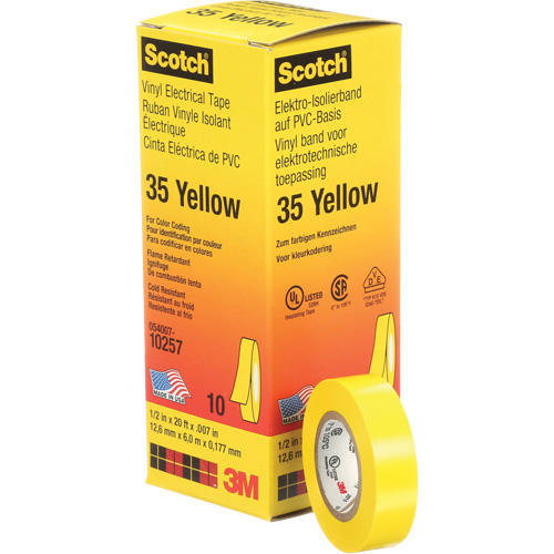 Rubans en vinyle pour codage en couleurs 35 Scotch, 12,7 mm (1/2") x 6,1 m (20'), Jaune, 7 mils TGS INDUSTRIEL