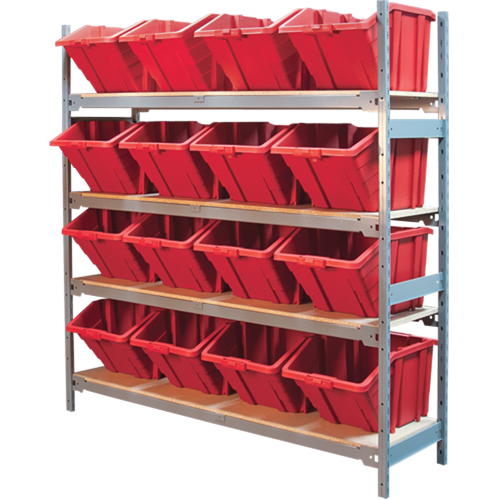 Wide Span Shelving with Jumbo Plastic Bins, Steel, Boltless, 800 lbs. Capacity, 66" W x 72" H x 18" D TGS INDUSTRIEL