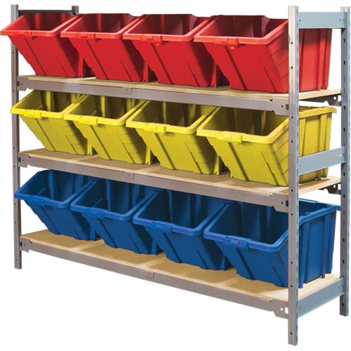 Wide Span Shelving with Jumbo Plastic Bins, Steel, Boltless, 800 lbs. Capacity, 66" W x 60" H x 18" D TGS INDUSTRIEL