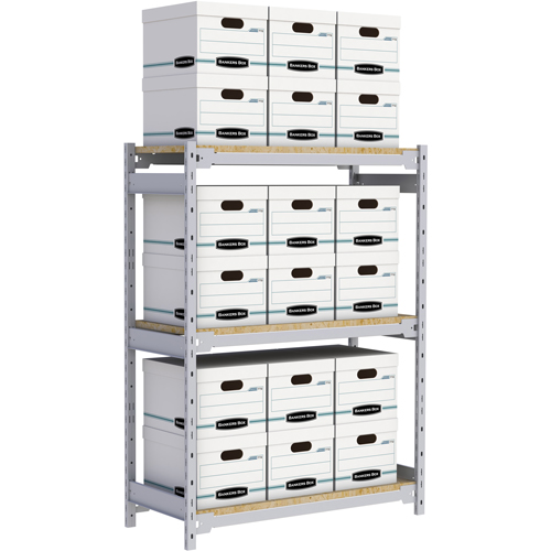Wide Span Record Storage Shelving, Steel, 3 Shelves, 42" W x 18" D x 60" H TGS INDUSTRIEL