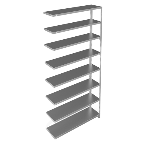 Shelving Unit, Galvanized Steel, Slotted Angle, 300 lbs. Capacity, 48" W x 96" H x 12" D TGS INDUSTRIEL