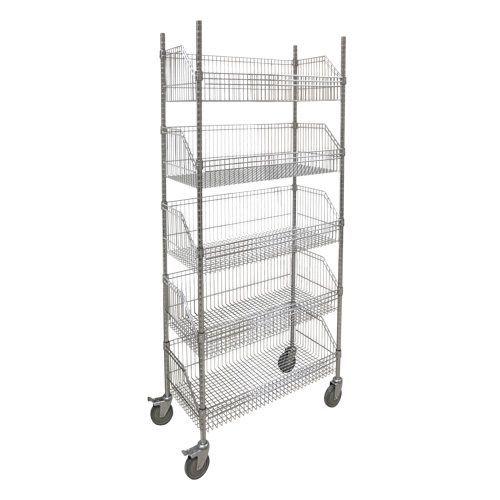Chariot &agrave; tablette avec panier en treillis, Tiers 5, 36" la x 80" h x 18" p TGS INDUSTRIEL