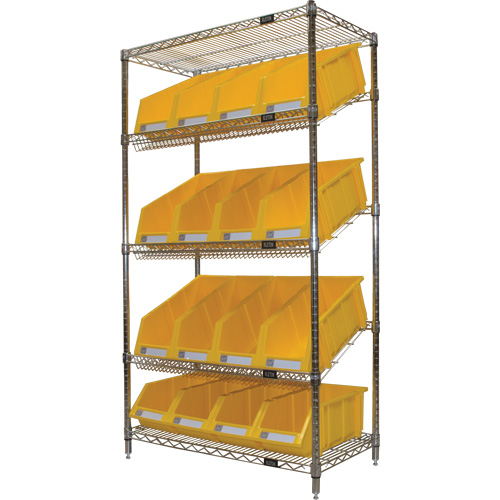 &eacute;tag&egrave;re en treillis m&eacute;tallique &agrave; tablettes inclin&eacute;es avec bacs, Tiers 5, 36" la x 63" h x 18" p TGS INDUSTRIEL