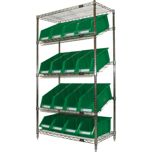 &eacute;tag&egrave;re en treillis m&eacute;tallique &agrave; tablettes inclin&eacute;es avec bacs, Tiers 5, 36" la x 63" h x 18" p TGS INDUSTRIEL