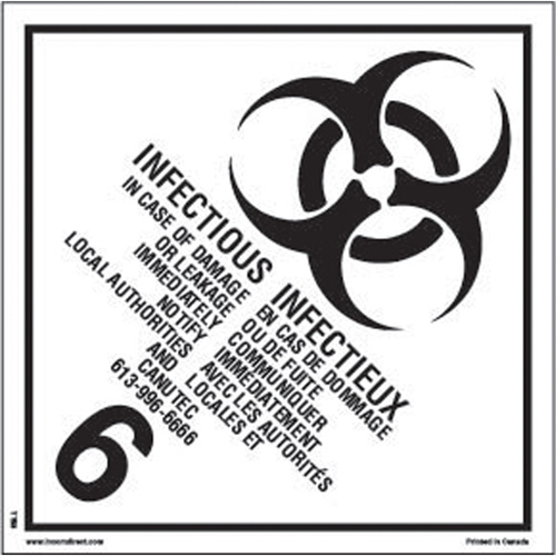 &eacute;tiquettes d'exp&eacute;dition TMD, Classe 6,2, Substances infectieuses, Vinyle TGS INDUSTRIEL
