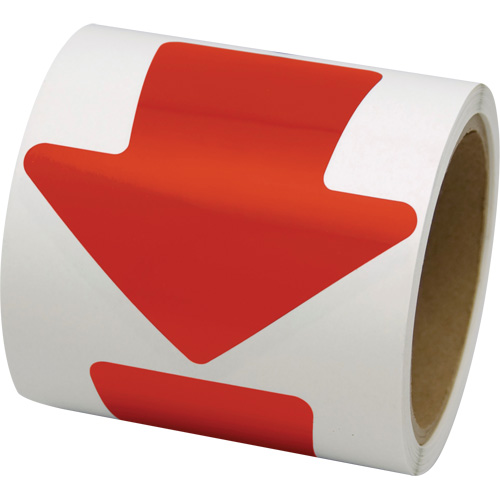 D&eacute;calcomanie en couleur pour le marquage des planchers, Fl&egrave;che, 4" lo x 4" la, Rouge, Vinyle TGS INDUSTRIEL