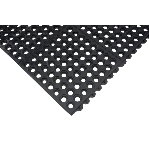 Anti-Fatigue Link Matting, Honeycomb, 3' x 3' x 1/2", Black, Natural Rubber TGS INDUSTRIEL