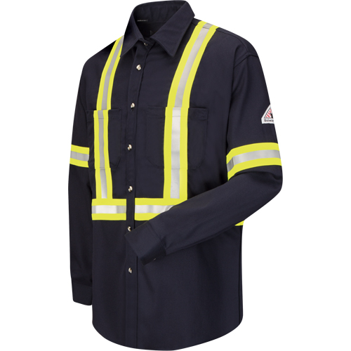Work Shirt with Reflective Trim, Cotton/Nylon, Medium, High Visibility Orange TGS INDUSTRIEL
