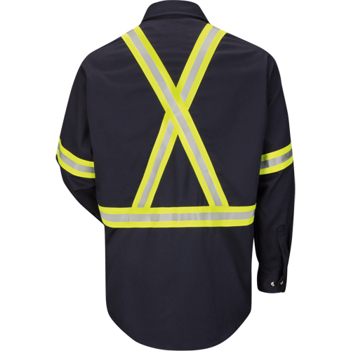 Work Shirt with Reflective Trim, Cotton/Nylon, Medium, High Visibility Orange TGS INDUSTRIEL