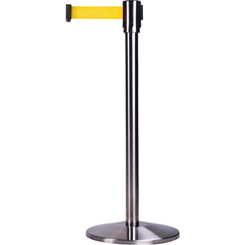 Barri&egrave;res sur pieds pour le contr&ocirc;le des foules, Acier, 35" h, Ruban Jaune, Longueur du ruban 12' TGS INDUSTRIEL