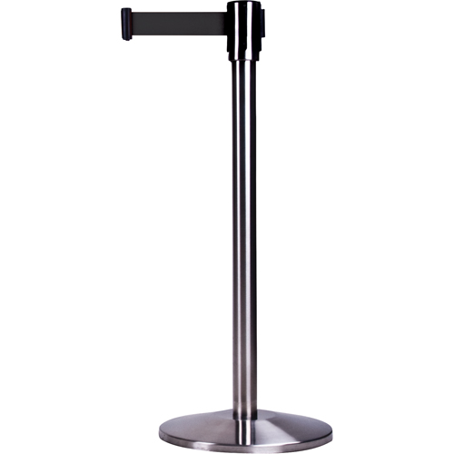 Barri&egrave;res sur pieds pour le contr&ocirc;le des foules, Acier, 35" h, Ruban Noir, Longueur du ruban 7' TGS INDUSTRIEL