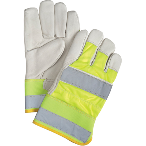 Gants d'ajusteur haute visibilit&eacute; de premi&egrave;re qualit&eacute;, Grand, Paume en Cuir fleur de vache TGS INDUSTRIEL