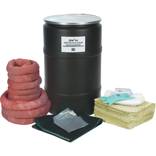 Trousse de lutte contre les d&eacute;versements de premi&egrave;re qualit&eacute;, Mati&egrave;res dangereuses, Baril, Absorbance de 55 gal. US TGS INDUSTRIEL