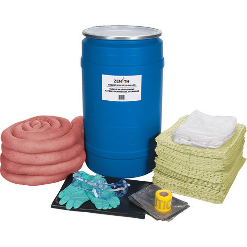 Trousse de lutte contre les d&eacute;versements de premi&egrave;re qualit&eacute;, Mati&egrave;res dangereuses, Baril, Absorbance de 30 gal. US TGS INDUSTRIEL