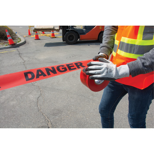 "Danger" Barricade Tape, Bilingual, 3" W x 1000' L, 1.5 mils, Black on Red TGS INDUSTRIEL