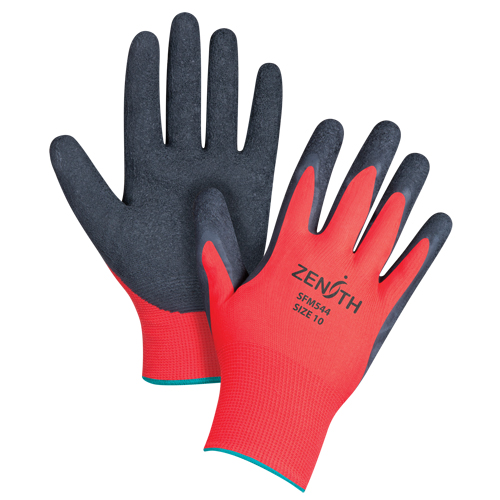Gants enduits &agrave; prise cr&ecirc;p&eacute;e noir & rouge, 10/T-Grand, R&ecirc;vetement Latex de caoutchouc, Calibre 13, Enveloppe en Polyester TGS INDUSTRIEL