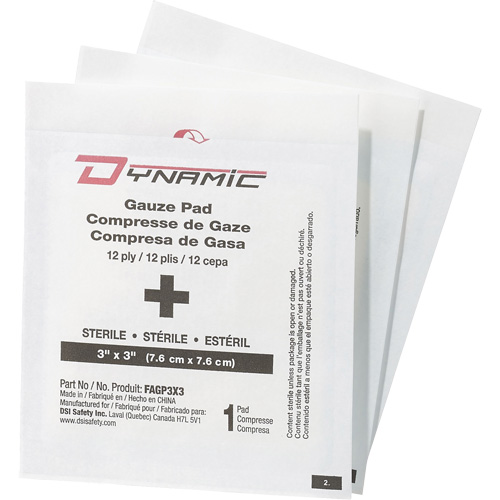Gaze Dynamic, Tampon, 3" lo x 3" la, St&eacute;rile, Dispositif m&eacute;dical Classe 1 TGS INDUSTRIEL