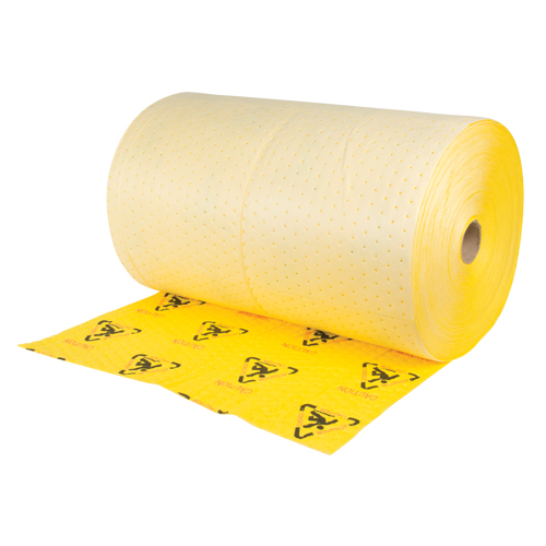 Rouleaux d'avertissement de premi&egrave;re qualit&eacute; - absorbants haute visibilit&eacute;, Lourd, 150' lo x 30" la, Absorption 57 gal. TGS INDUSTRIEL