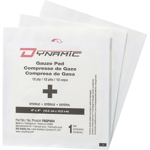Gaze Dynamic, Tampon, 4" lo x 4" la, St&eacute;rile, Dispositif m&eacute;dical Classe 1 TGS INDUSTRIEL