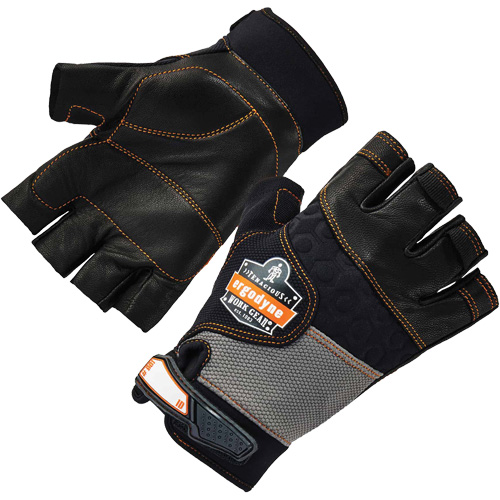 ProFlex 901 Half-Finger Leather Impact Gloves, Small, Grain Leather Palm, Hook & Loop Cuff TGS INDUSTRIEL