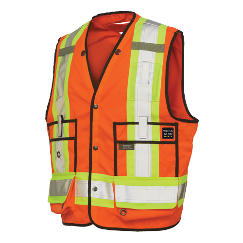 Veste de s&eacute;curit&eacute; pour arpenteur, Orange haute visibilit&eacute;, Grand, Polyester TGS INDUSTRIEL