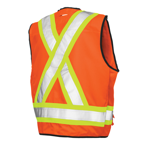 Veste de s&eacute;curit&eacute; pour arpenteur, Orange haute visibilit&eacute;, Grand, Polyester TGS INDUSTRIEL