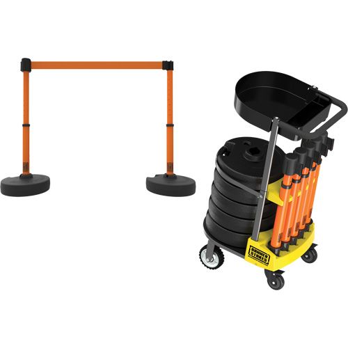 PLUS Barrier Post Cart Kit with Tray, 75' L, Metal, Orange TGS INDUSTRIEL