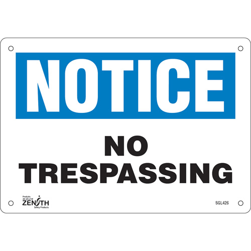 Enseigne No Trespassing, 7" x 10", Plastique, Anglais TGS INDUSTRIEL
