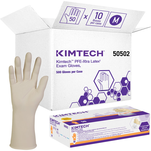 Gants m&eacute;dicaux Kimtech XTRA-PFE, Moyen, Latex, 6 mils, Sans poudre, Blanc, Classe 2 TGS INDUSTRIEL
