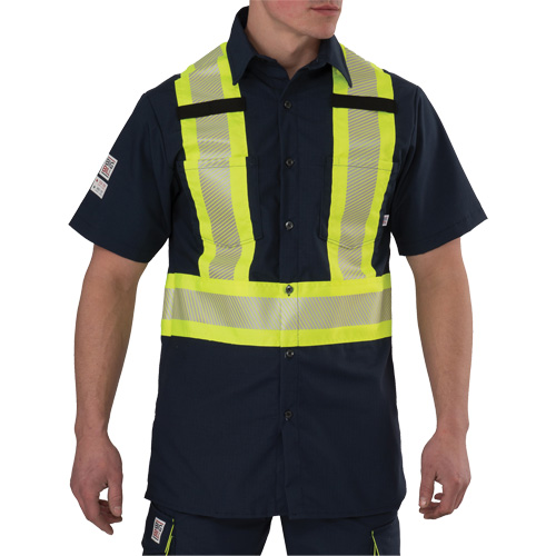 Chemise &agrave; manches courtes haute visibilit&eacute; r&eacute;sistant &agrave; la d&eacute;chirure, Polyester, Petit, Bleu marin TGS INDUSTRIEL