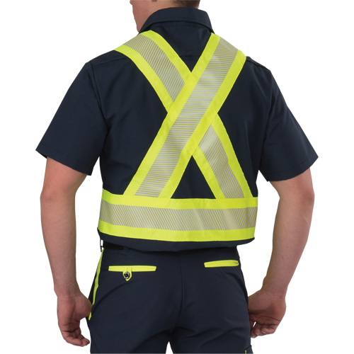 Chemise &agrave; manches courtes haute visibilit&eacute; r&eacute;sistant &agrave; la d&eacute;chirure, Polyester, Petit, Bleu marin TGS INDUSTRIEL
