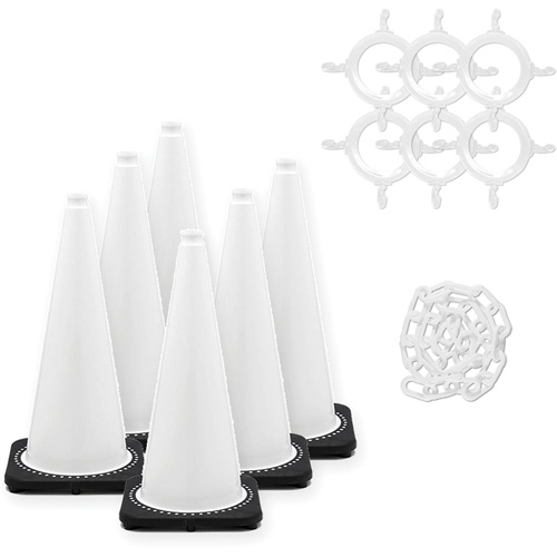Traffic Cone & Chain Kit, 28", White TGS INDUSTRIEL