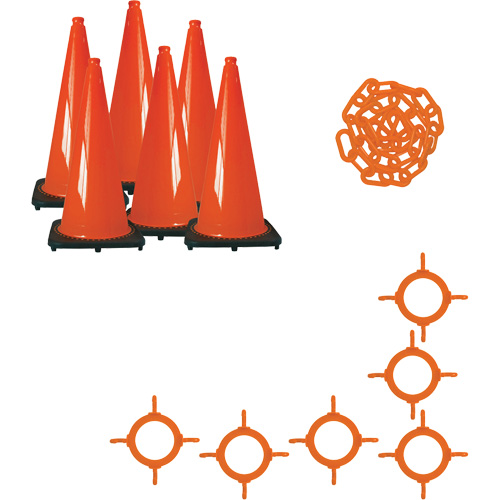 Traffic Cone & Chain Kit, 28", Orange TGS INDUSTRIEL