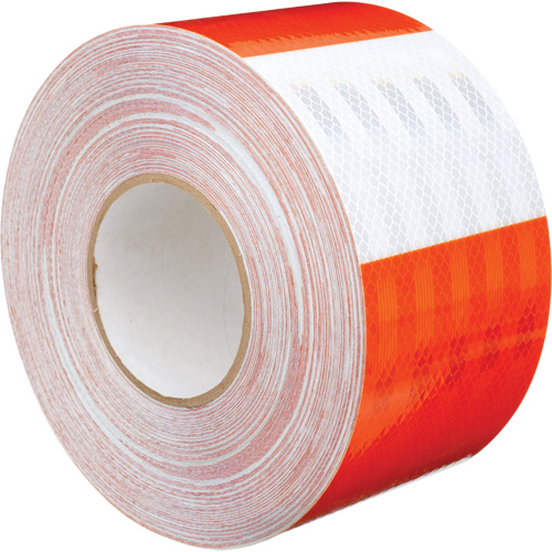 Feuille de rev&ecirc;tement de barricade prismatique de qualit&eacute; &agrave; haute intensit&eacute;, 4" la x 150' lo, 19 mils, Orange et blanc TGS INDUSTRIEL