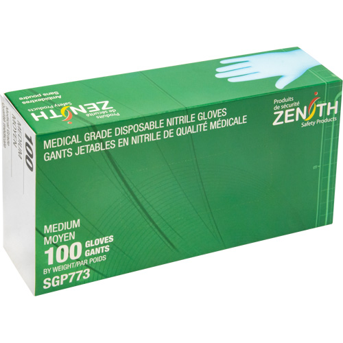 Gants jetables de calibre m&eacute;dical r&eacute;sistants &agrave; la perforation, Moyen, Nitrile, 4,5 mils, Sans poudre, Bleu, Classe 2 TGS INDUSTRIEL