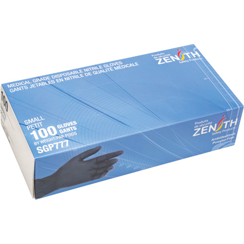Puncture-Resistant Medical-Grade Disposable Gloves, Small, Nitrile, 5-mil, Powder-Free, Black, Class 2 TGS INDUSTRIEL