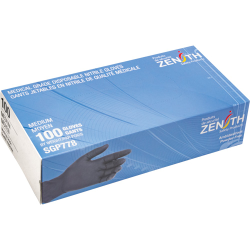 Puncture-Resistant Medical-Grade Disposable Gloves, Medium, Nitrile, 5-mil, Powder-Free, Black, Class 2 TGS INDUSTRIEL